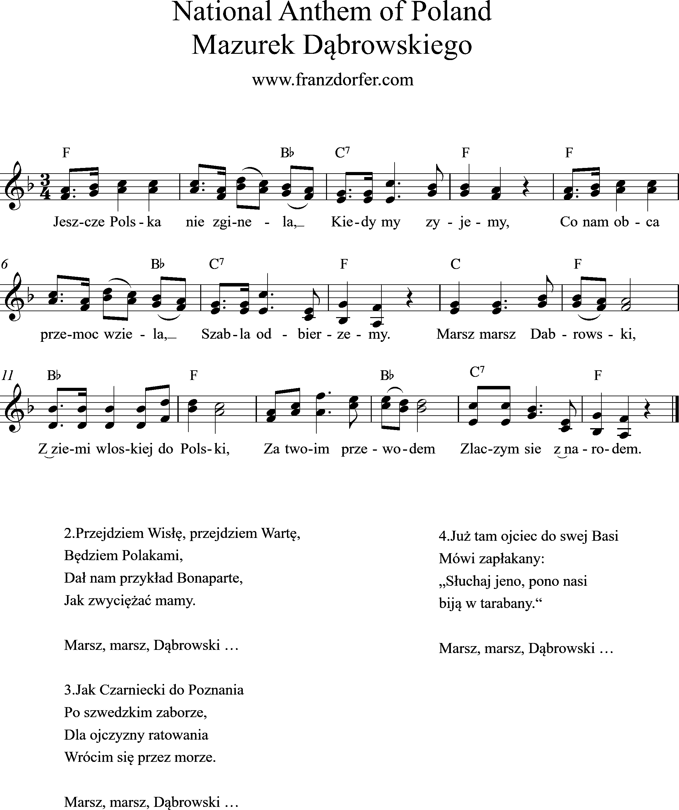 sheetmusic, mazurek dąbrowskiego